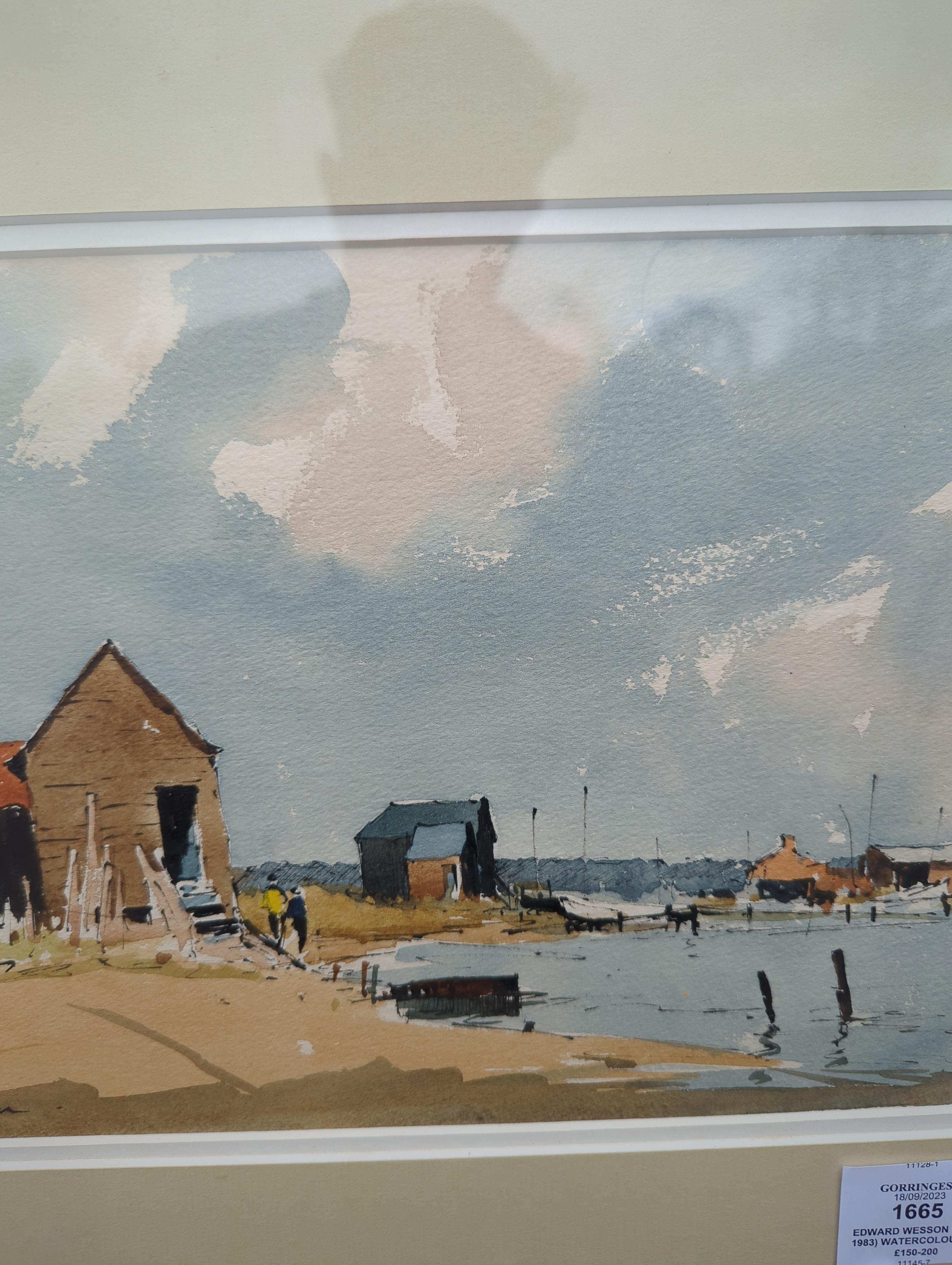 Edward Wesson (1910-1983) watercolour, 'Walberswick, Suffolk', stamp and Gallery Thirty Three label verso, 29 x 21cm